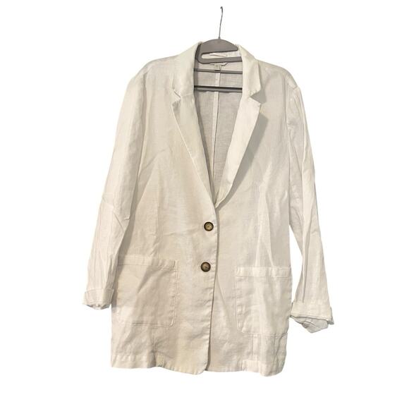 Garnet Hill White Linen Blazer Jacket •L• Button Beach Summer EXC - Picture 3 of 11